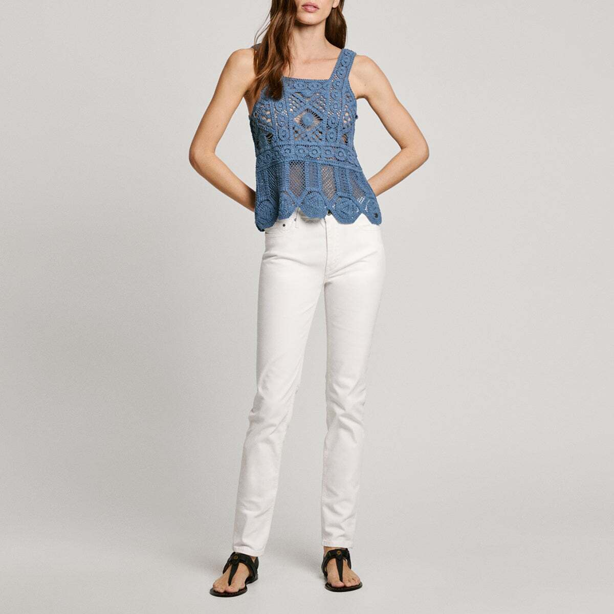Top À Bretelles Au Crochet bleu acier, PEPE JEANS