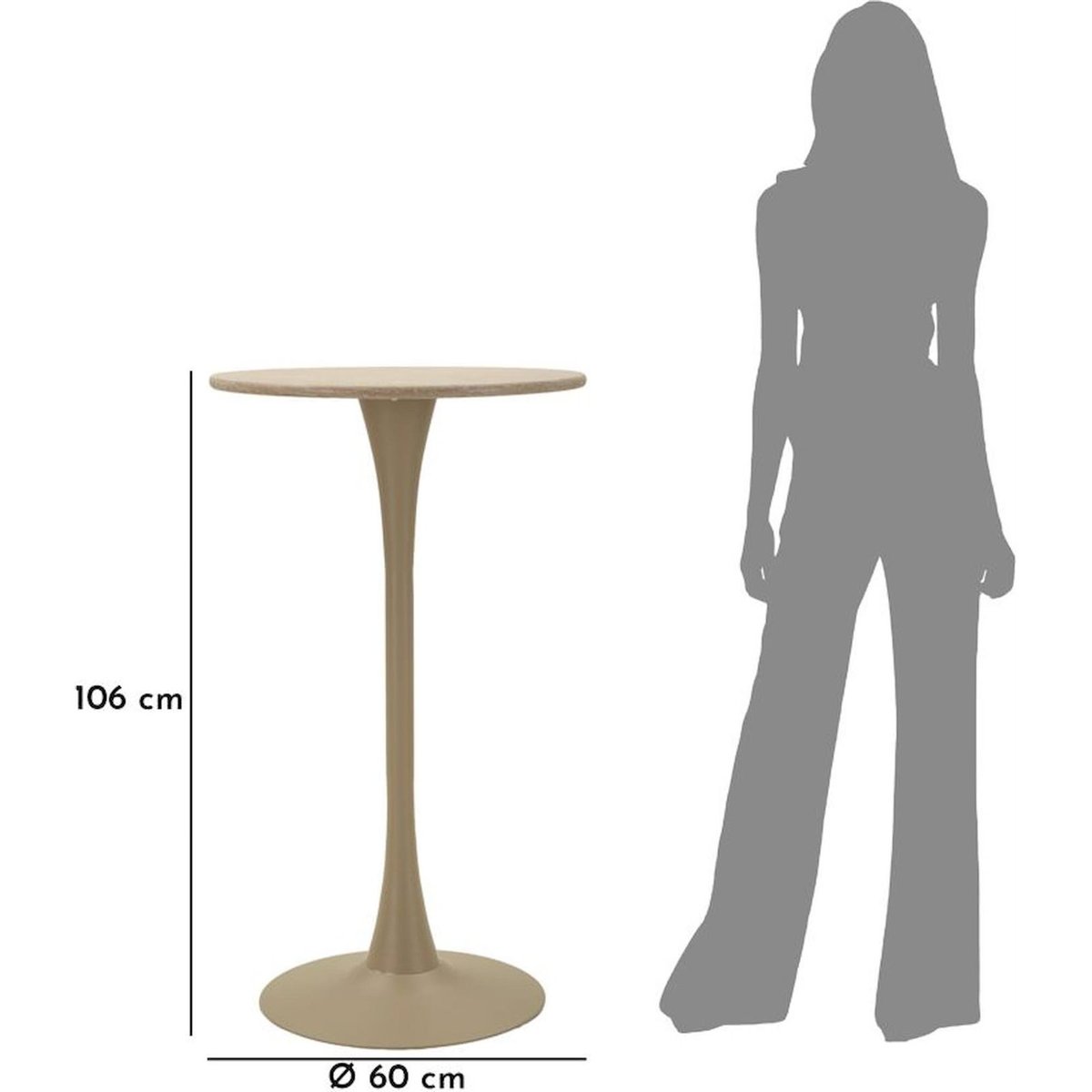 Table de bar ronde plateau et piètement en fer crème, RECOLLECTION