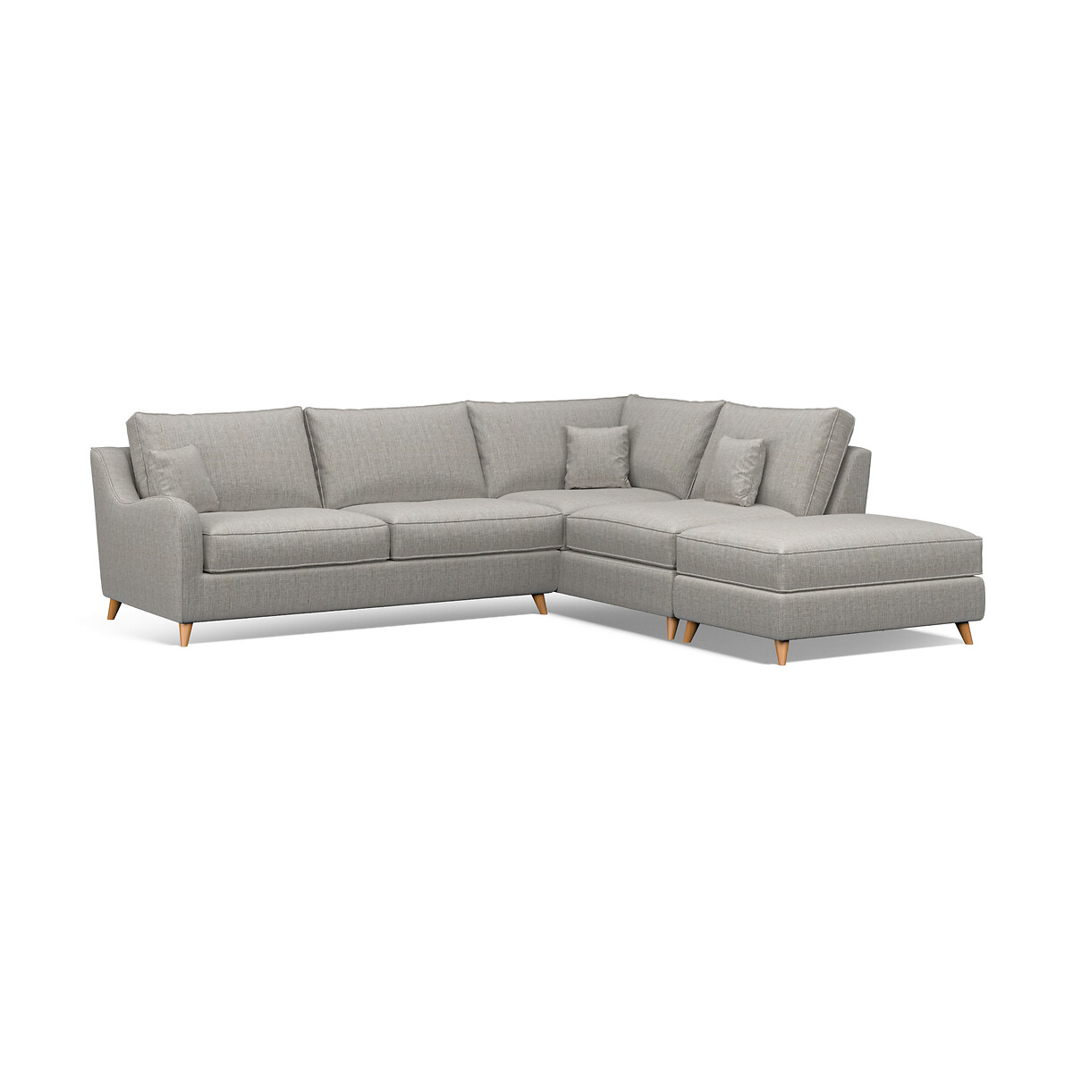 Amelia Tonal Basket Weave Corner Sofa & Footstool Set with Light Wood Legs (Right Facing) zinc, ÉDITÉ