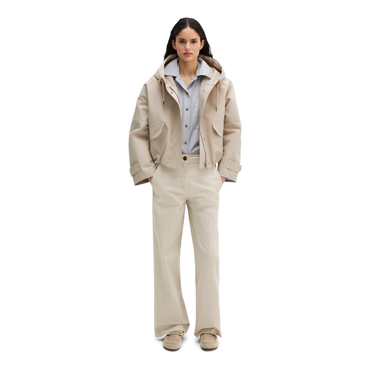 Veste en toile avec capuche relaxed en mélange de coton et de nylon gris clair, MARC O'POLO