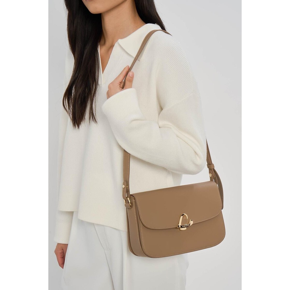 Sac trotteur à rabat aimanté en cuir, PARIS PHILOS praline, LANCASTER