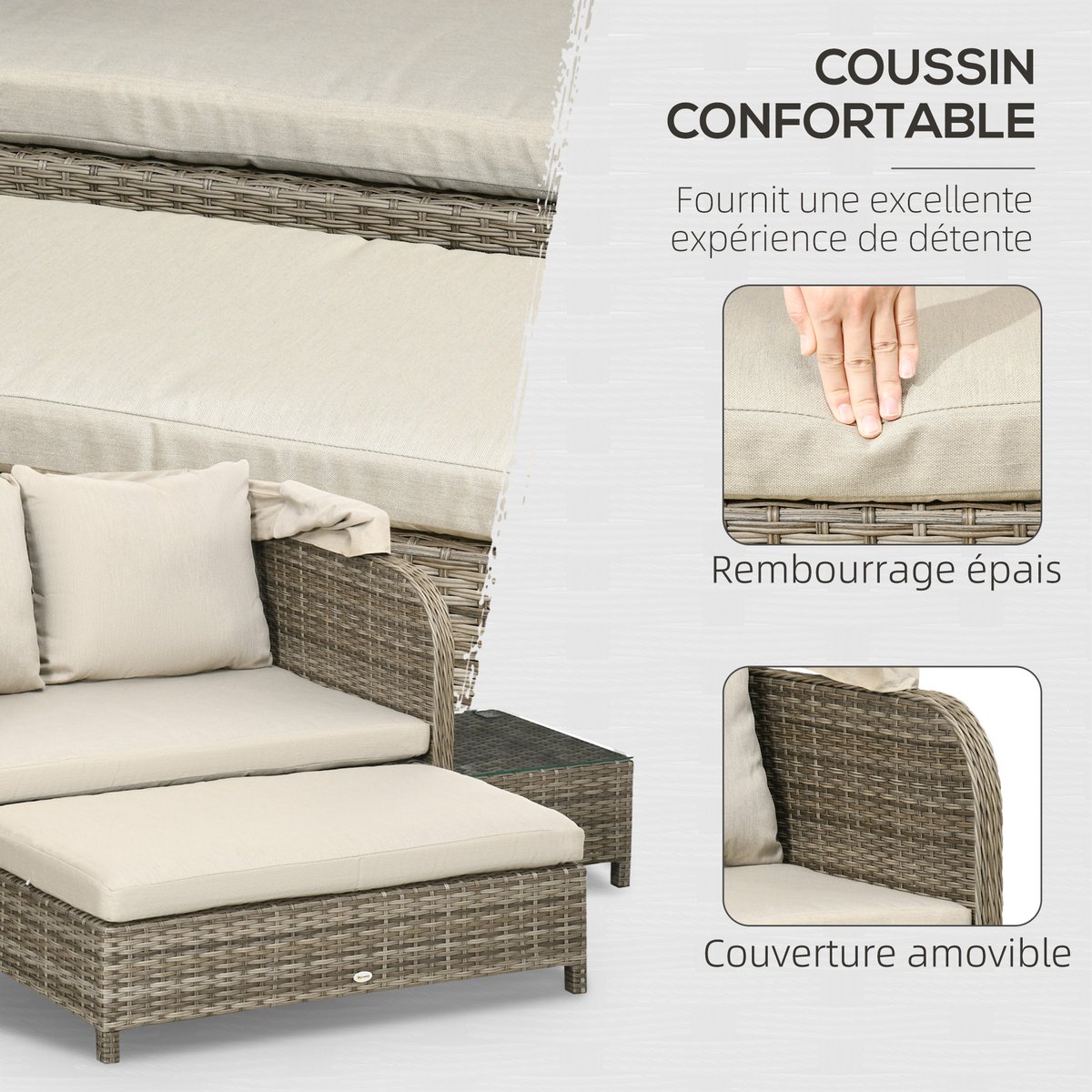 Canapé modulaire Résine tressée en PE Kaki kaki, OUTSUNNY
