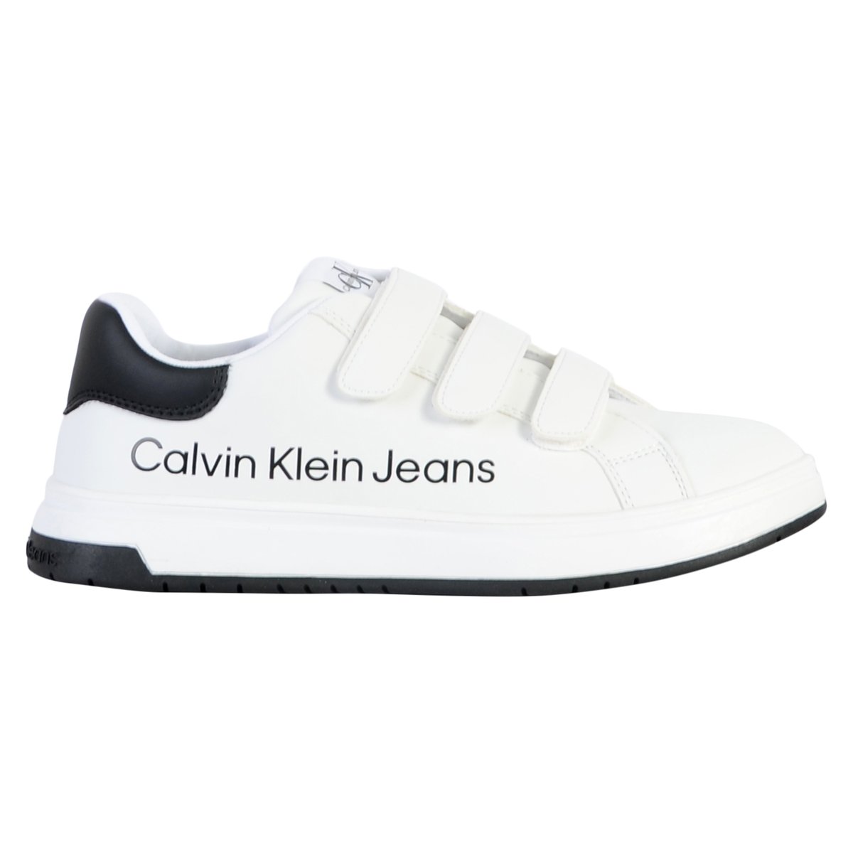 Basket Cuir Jeans Low Cut Velcro blanc noir, CALVIN KLEIN JEANS