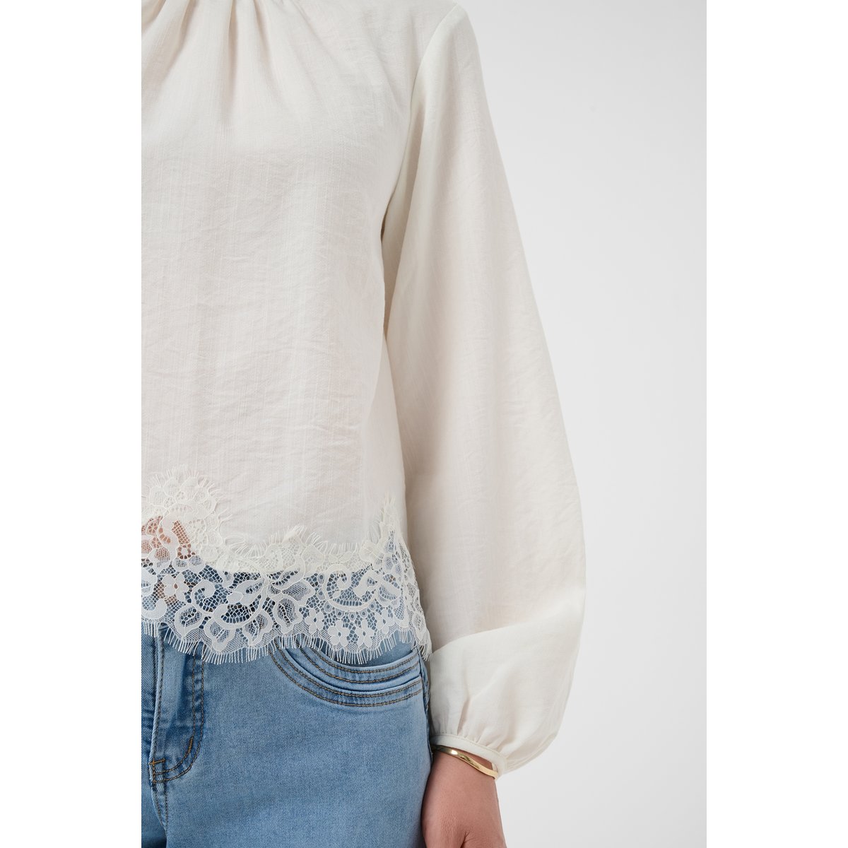 Blouse à manches longues blanc eggnog, CREAM