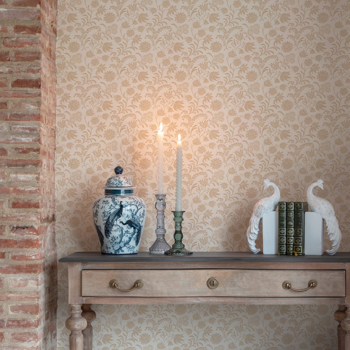 Papier peint Fleurs Hemingway Caramel brun clair, beige, LAURA ASHLEY