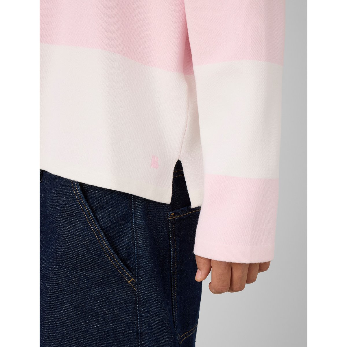 Pull col polo à rayures rose pâle, BZB