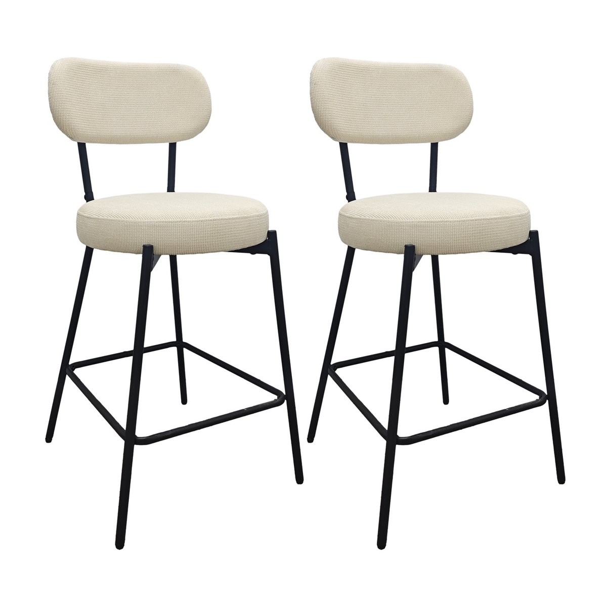 Chaises CELESTE îlot bar métal tissu velours côtelé H65cm blanc et noir, MOB IN