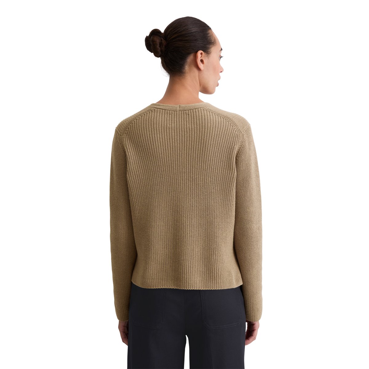 Cardigan col V relaxed en coton organique lourd marron, MARC O'POLO