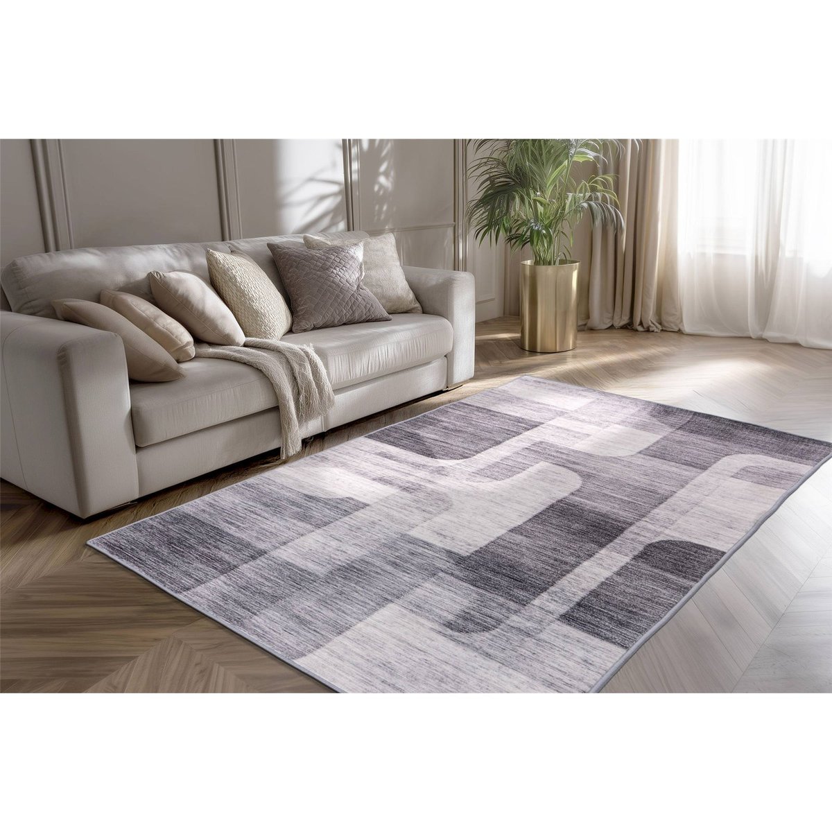 Tapis à poils courts géométrique contemporain gris clair et gris anthracite, ARTE ESPINA