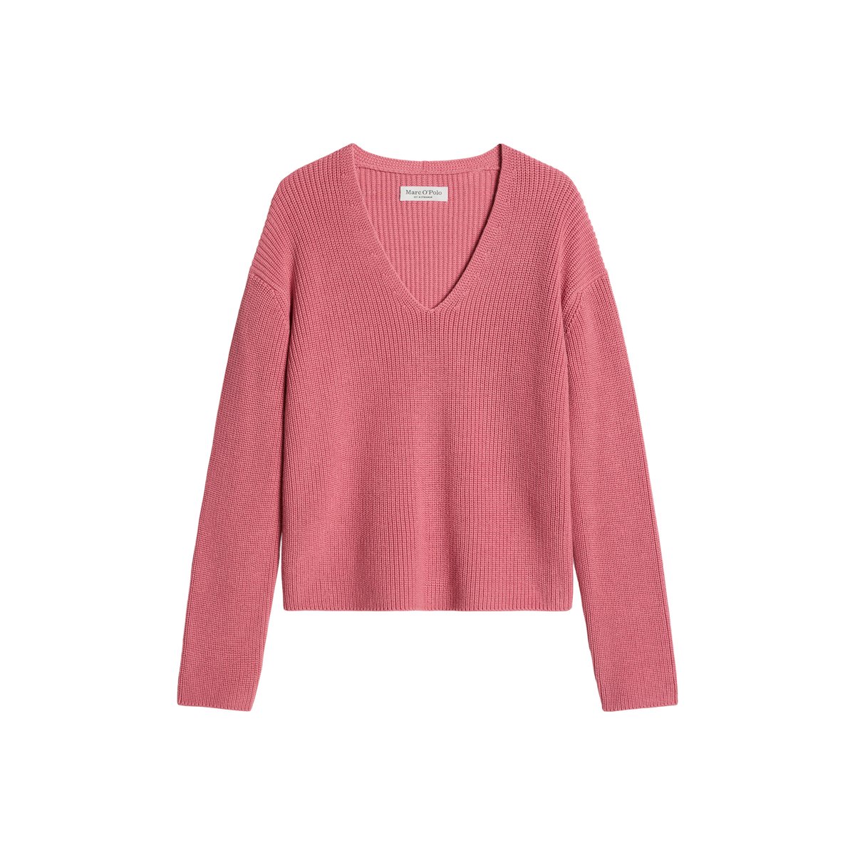 Pull ras du cou en V relaxed en qualité Organic Cotton rose bonbon, MARC O'POLO