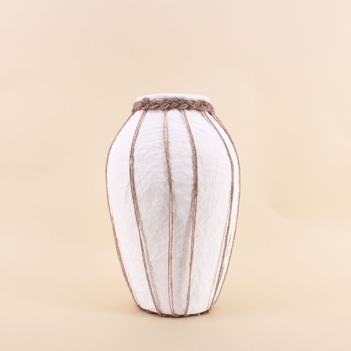 Vase en papier maché déco jute, H34cm blanc, ORNAMI