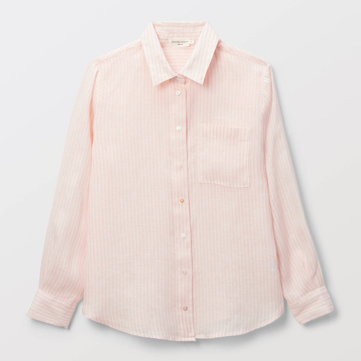 Chemise manches longues rayée en lin phlox, MONOPRIX