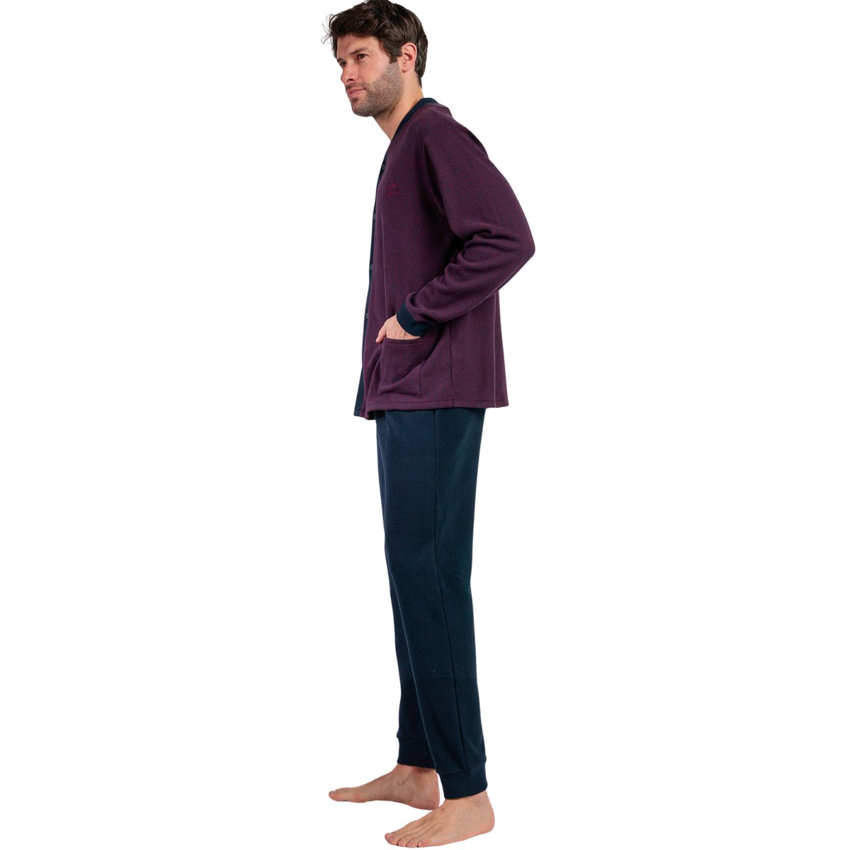 Pyjama pantalon chemise manches longues Claret bordeaux, ADMAS