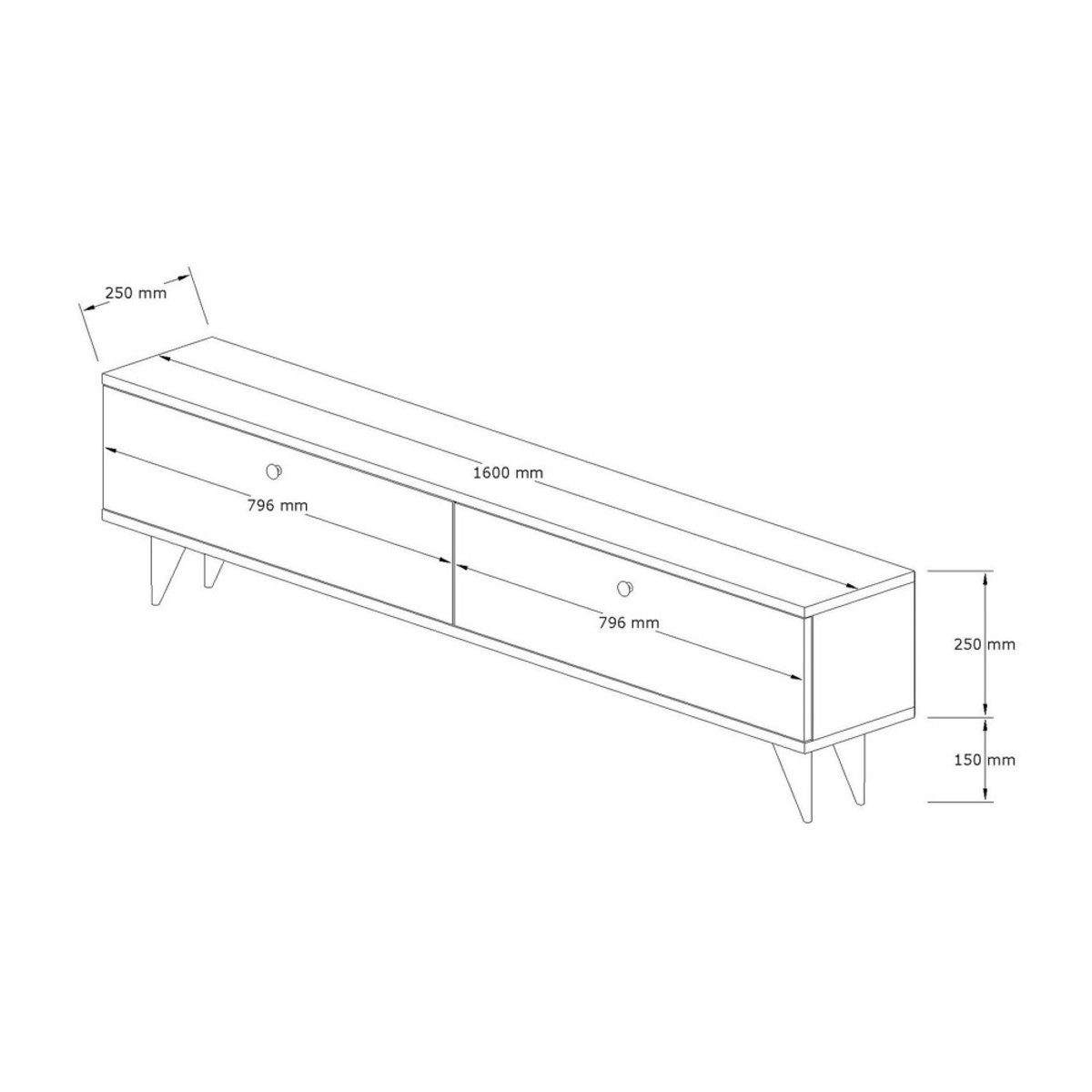 Meuble TV 2 portes plateau effet travertin et bois L160cm- YARA bois foncé, DRAWER