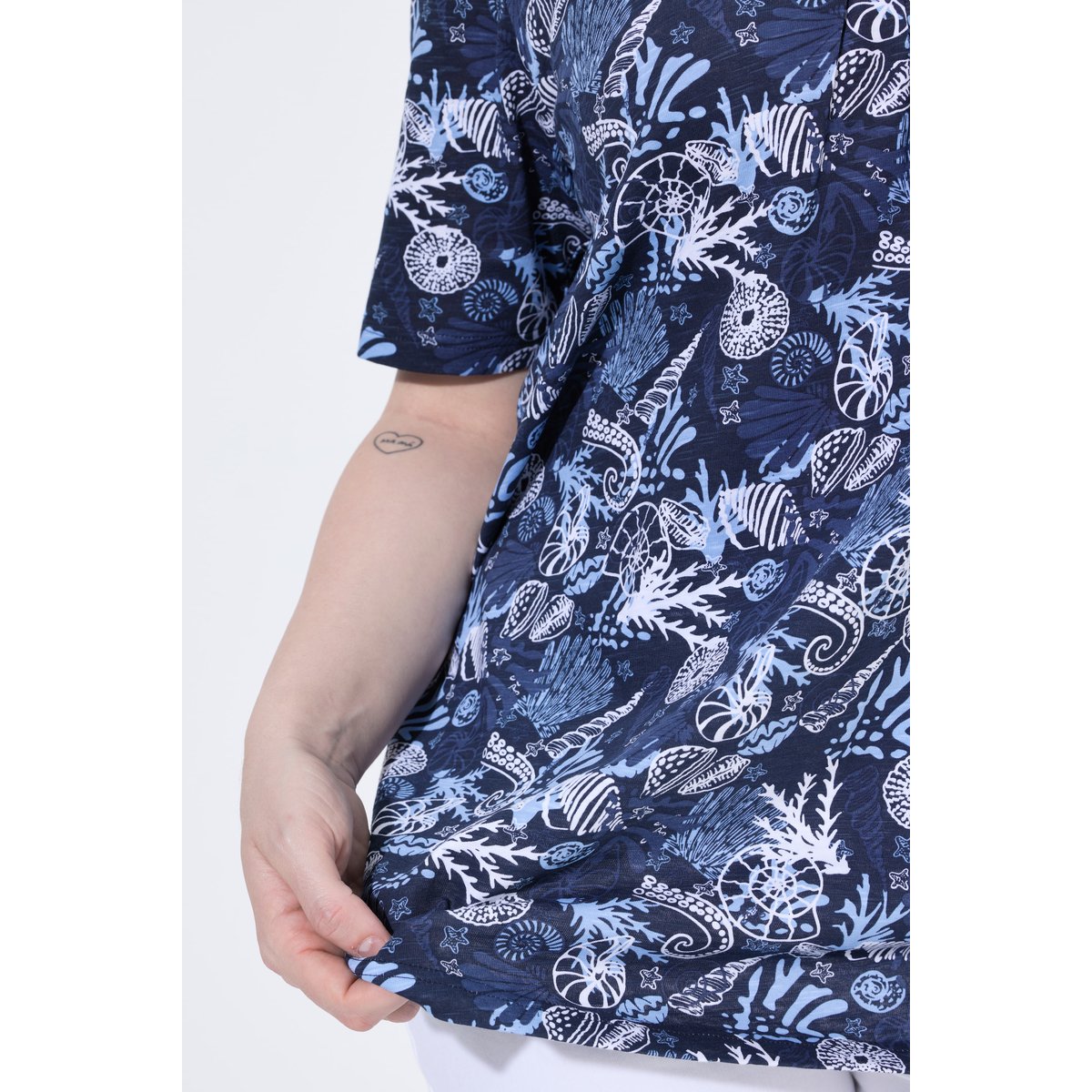 T-shirt avec plis fantaisie, coupe évasée marine, ULLA POPKEN