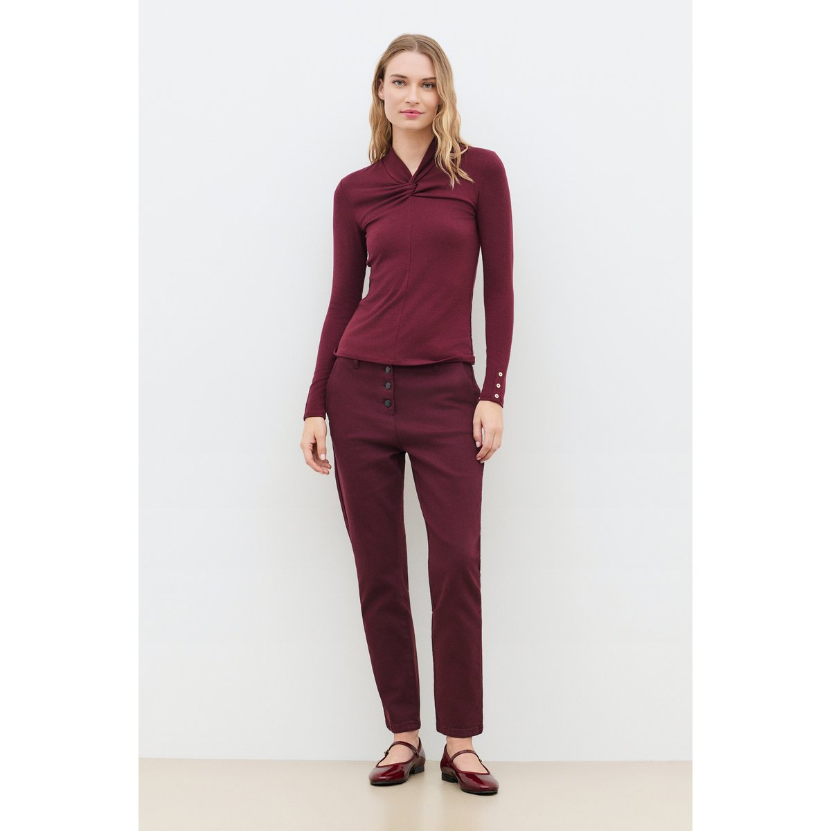 Tshirt cintré col montant TMARTHE bordeaux, CAROLL