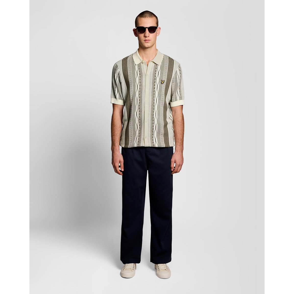 Polo jacquard en maille beige glace/ kaki cendré, LYLE & SCOTT