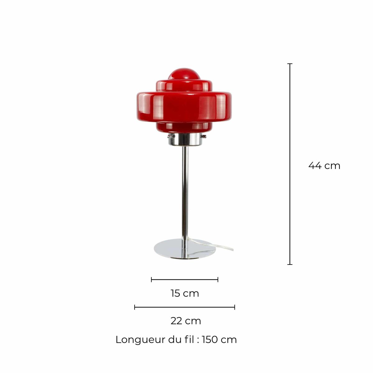 Lampe à poser en verre & métal, ZENI rouge, C-CREATION
