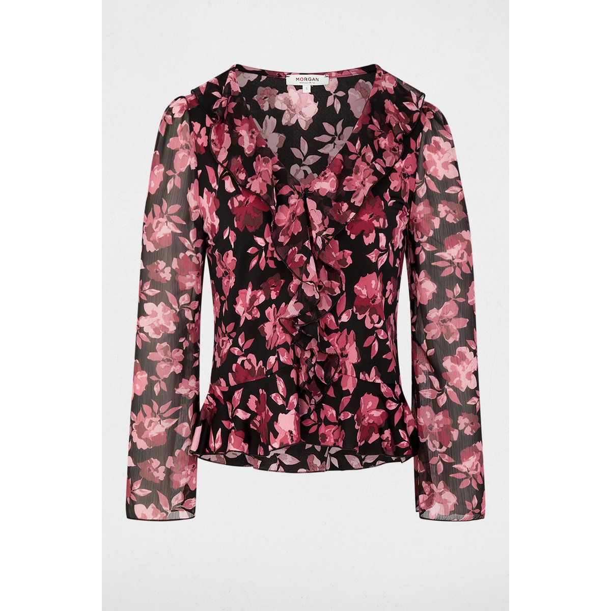 Blouse col v volants multicolore, MORGAN