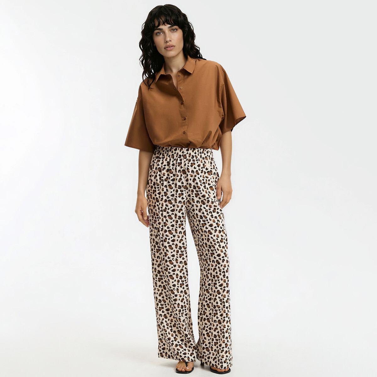 Leopard Print Elasticated Waist Wide Leg Trousers leopard print, LA REDOUTE COLLECTIONS