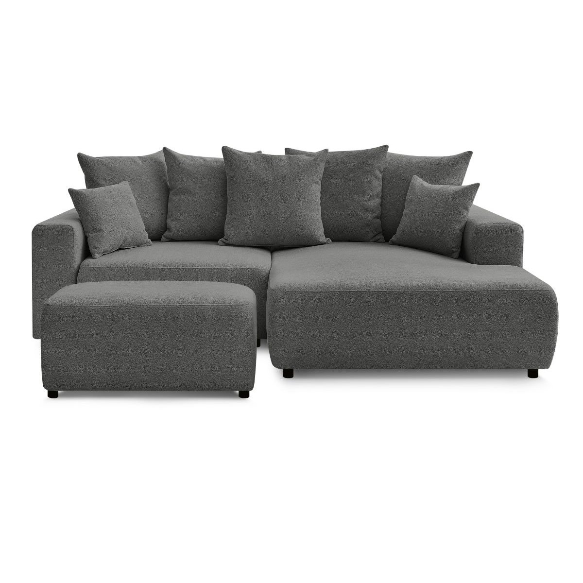 Canapé d'angle convertible 5 places en tissu chiné avec pouf, ATILLA gris foncé, BOBOCHIC
