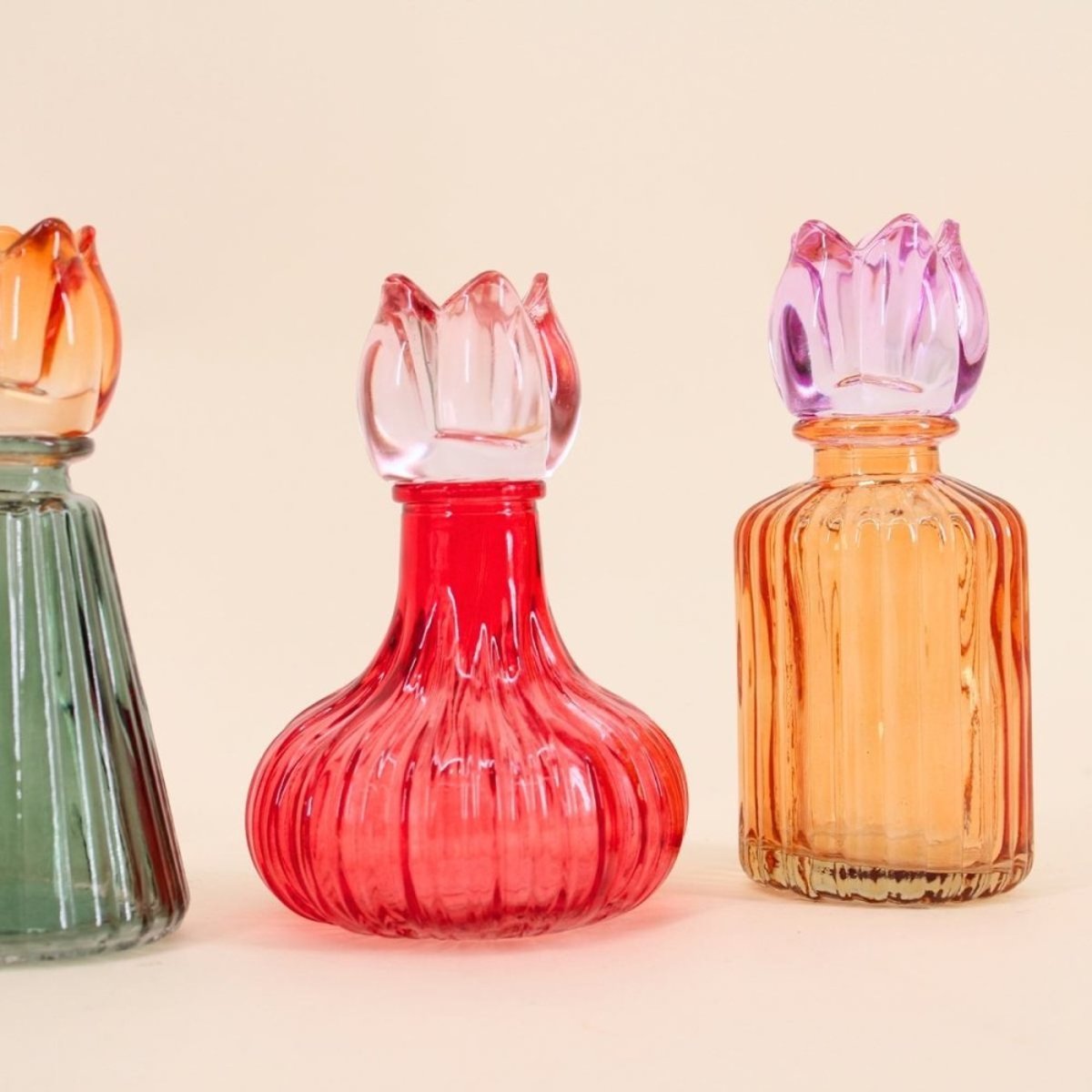 Set de 4 bougeoirs fleurs en verre couleurs assorties rose, HASHTAG DECO