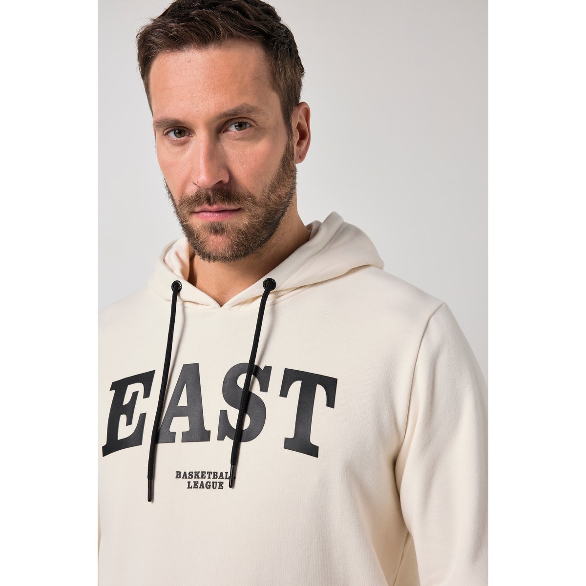 Sweat-shirt à capuche, imprimé poitrine blanc crème, JP1880