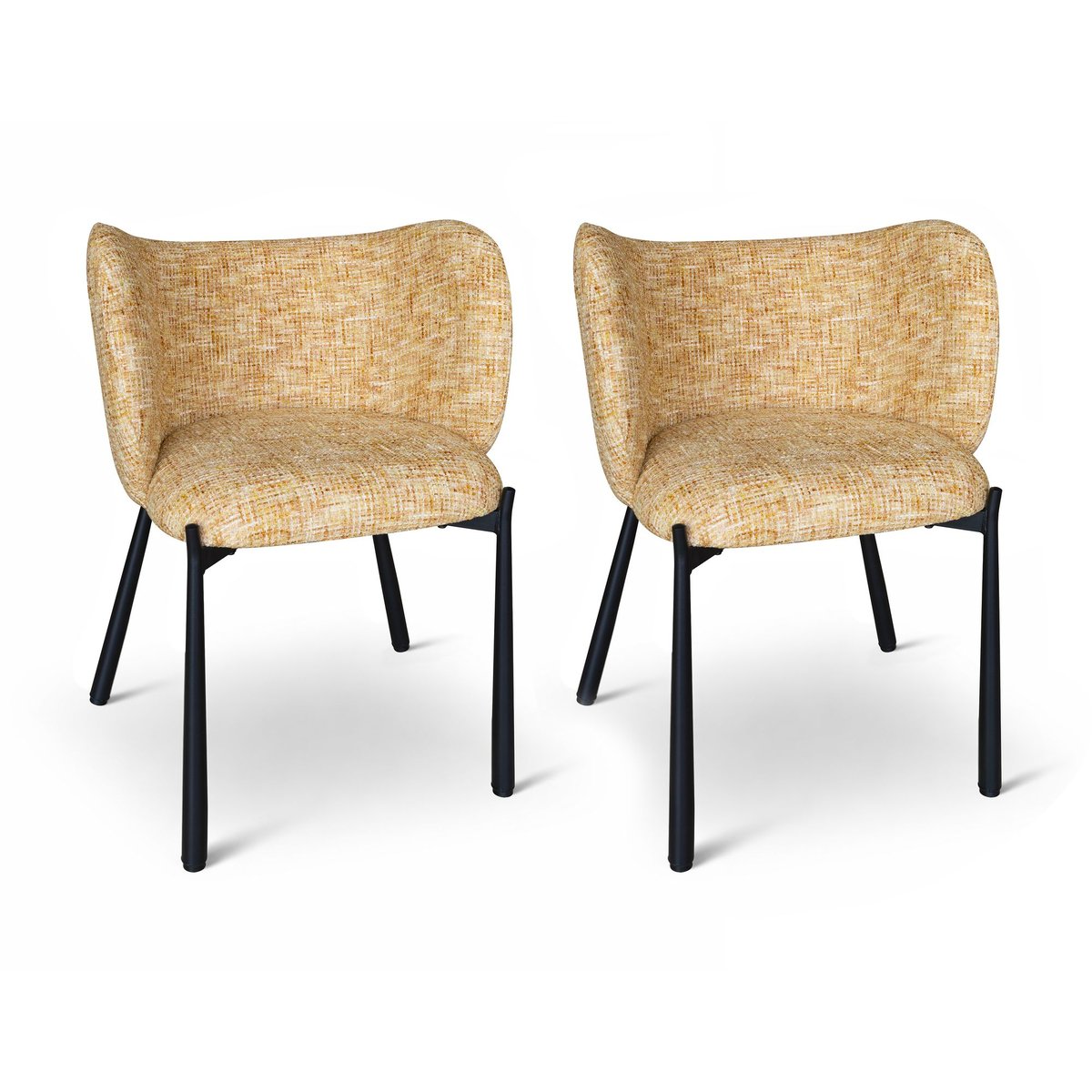 Lot de 2 fauteuils de table pied métal et tissu tweed, SUZAN ocre, NOW'S HOME