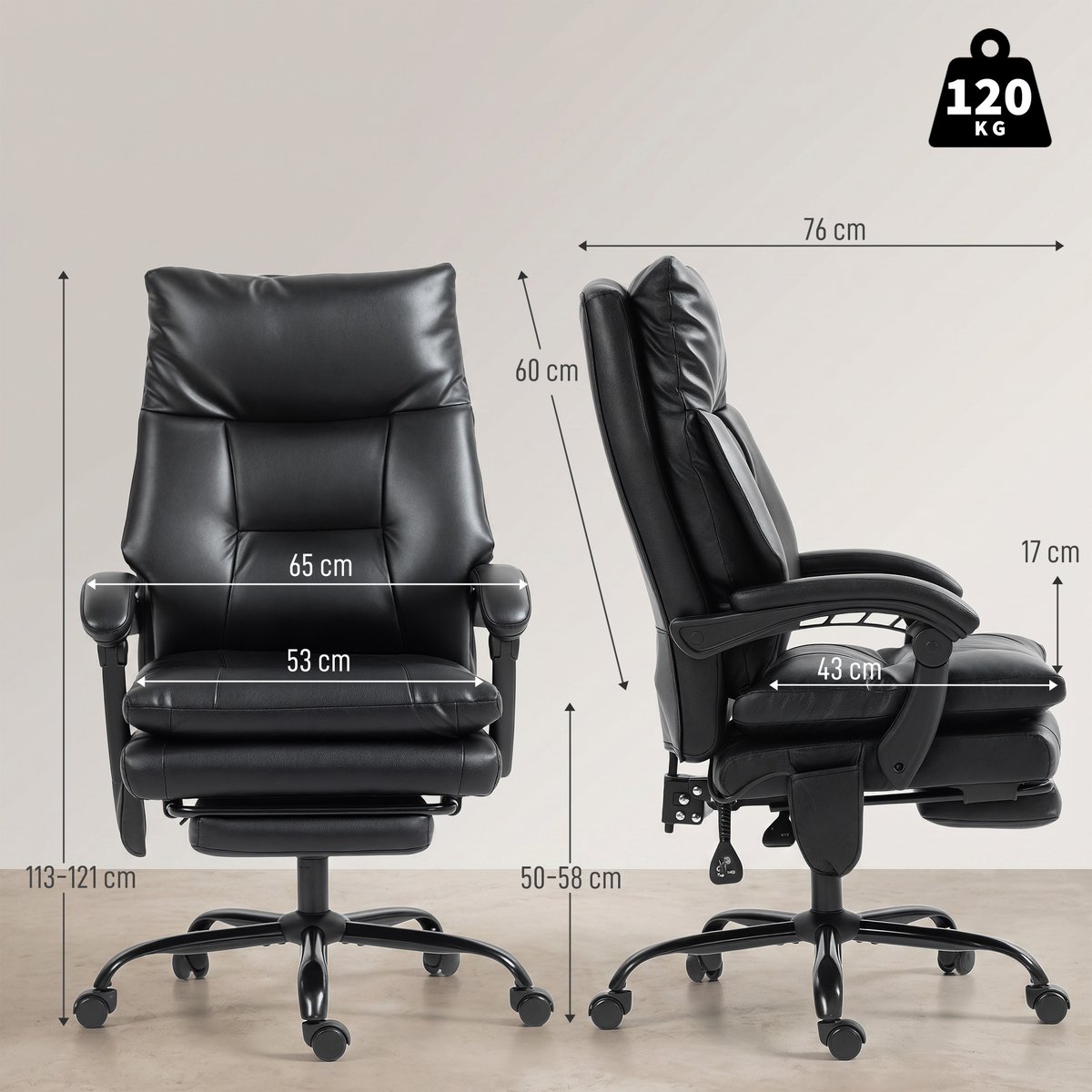Chaise de bureau PU Noir noir, HOMCOM
