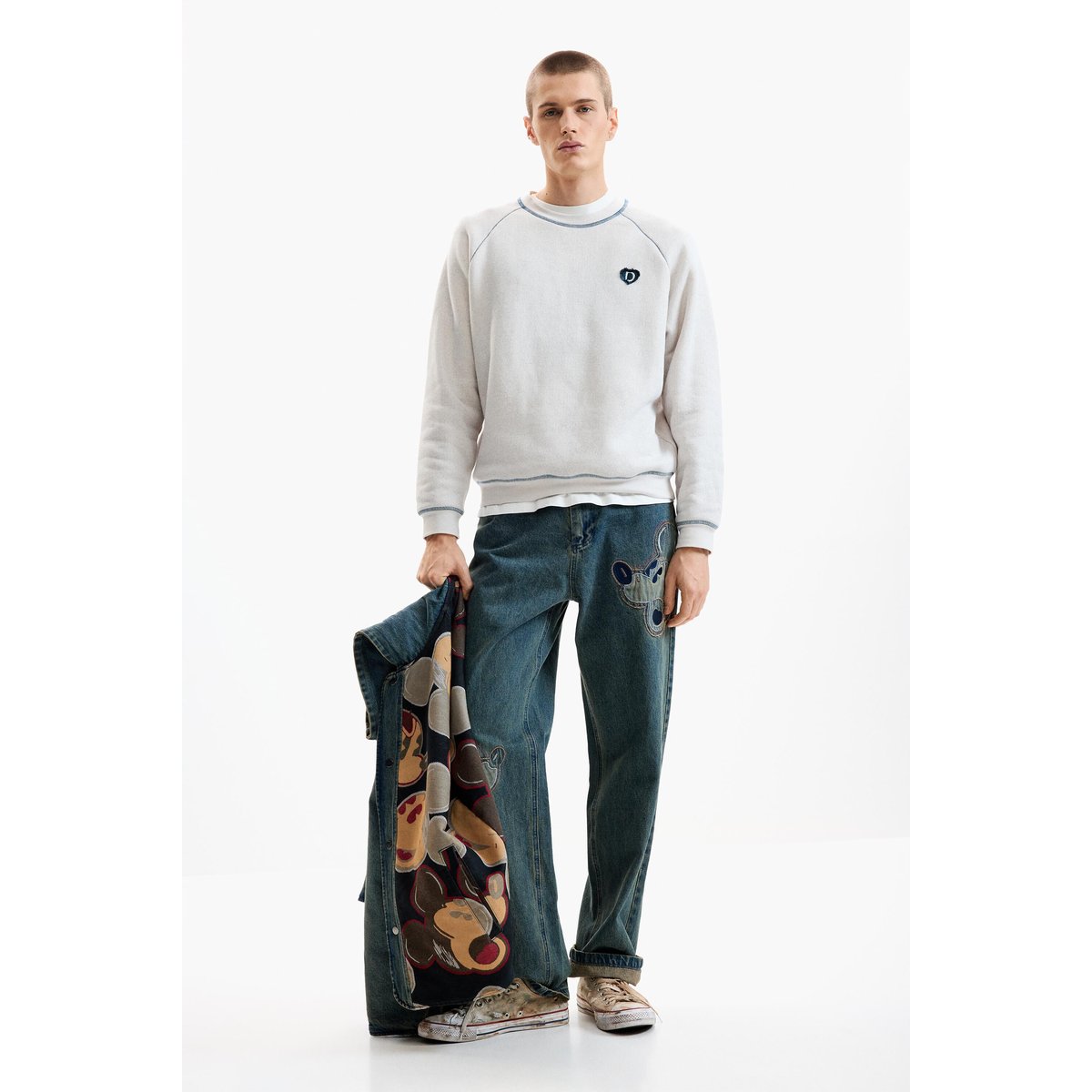 Sweatshirt basique en maille blanc, DESIGUAL