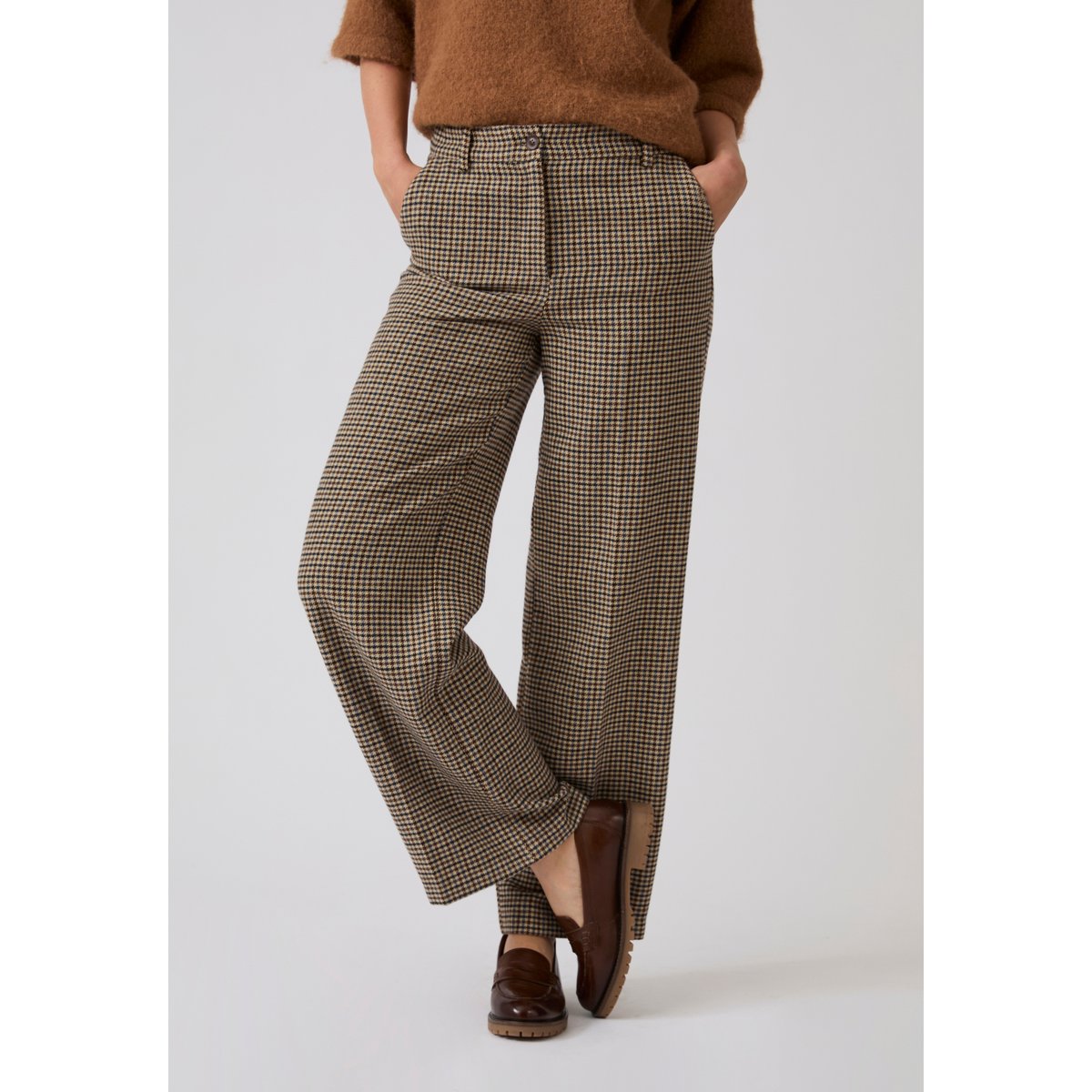 Pantalon large motif pied-de-poule marron pied-de-poule beige, DAMART
