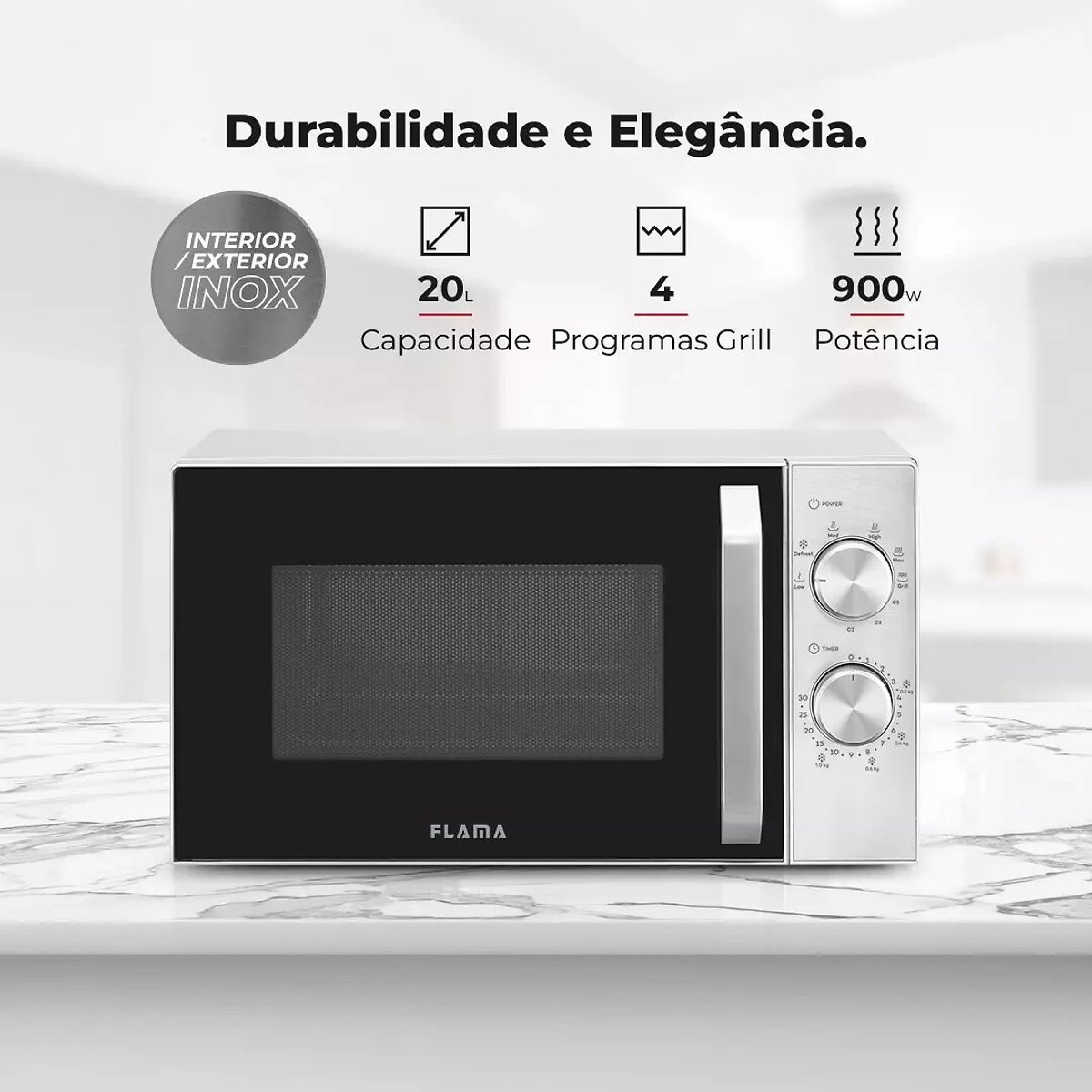 Micro-ondas 20L Com Grill Inox 1815FL,FLAMA inox, FLAMA