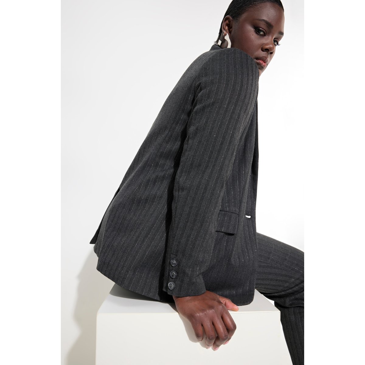 Blazer, motif à chevrons, col à revers gris asphalte, ULLA POPKEN