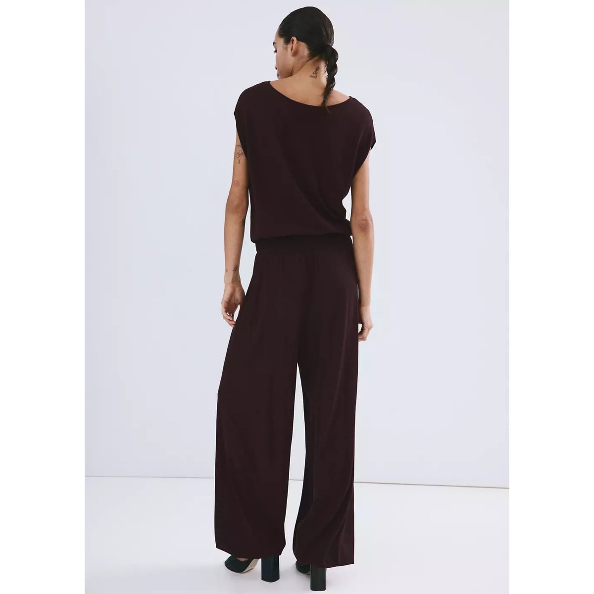 Pantalon balloon maille lie de vin, MANGO