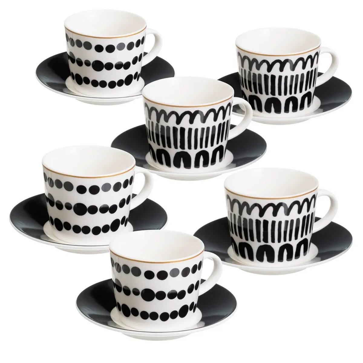 Set de 6 tasses en céramique noire et blanche 100ml blanc, WADIGA