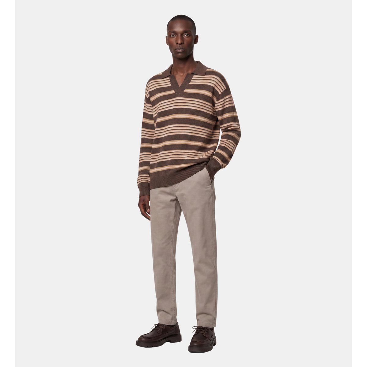 Pull polo droit tugby maille douce marron et beige, GALERIES LAFAYETTE