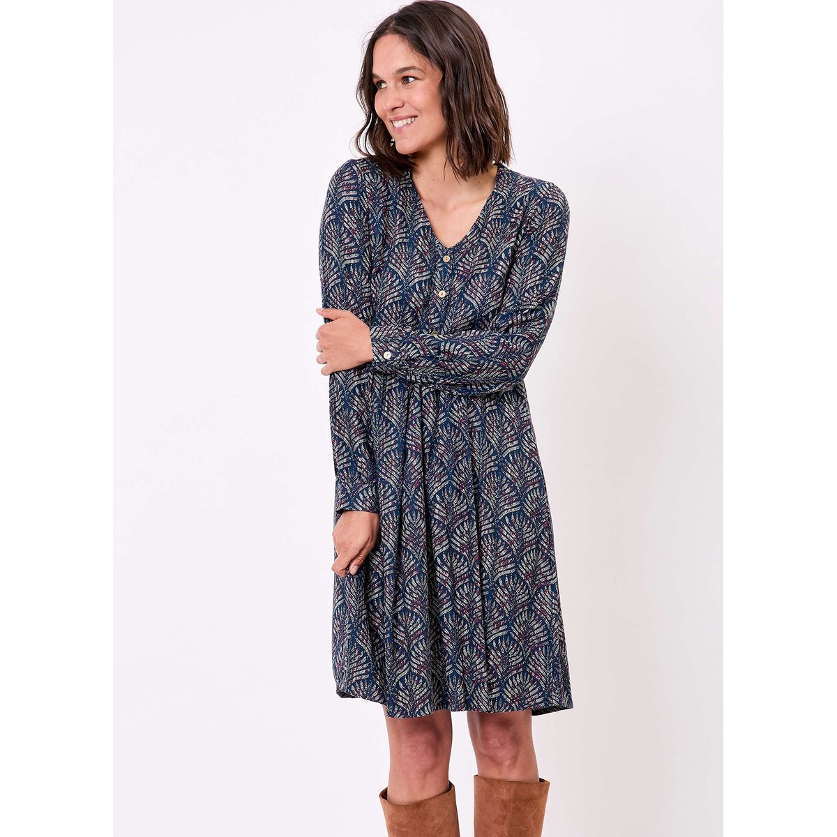 Robe empire fluide imprimée EUDOKO bleu horizon kumar, LA FIANCÉE