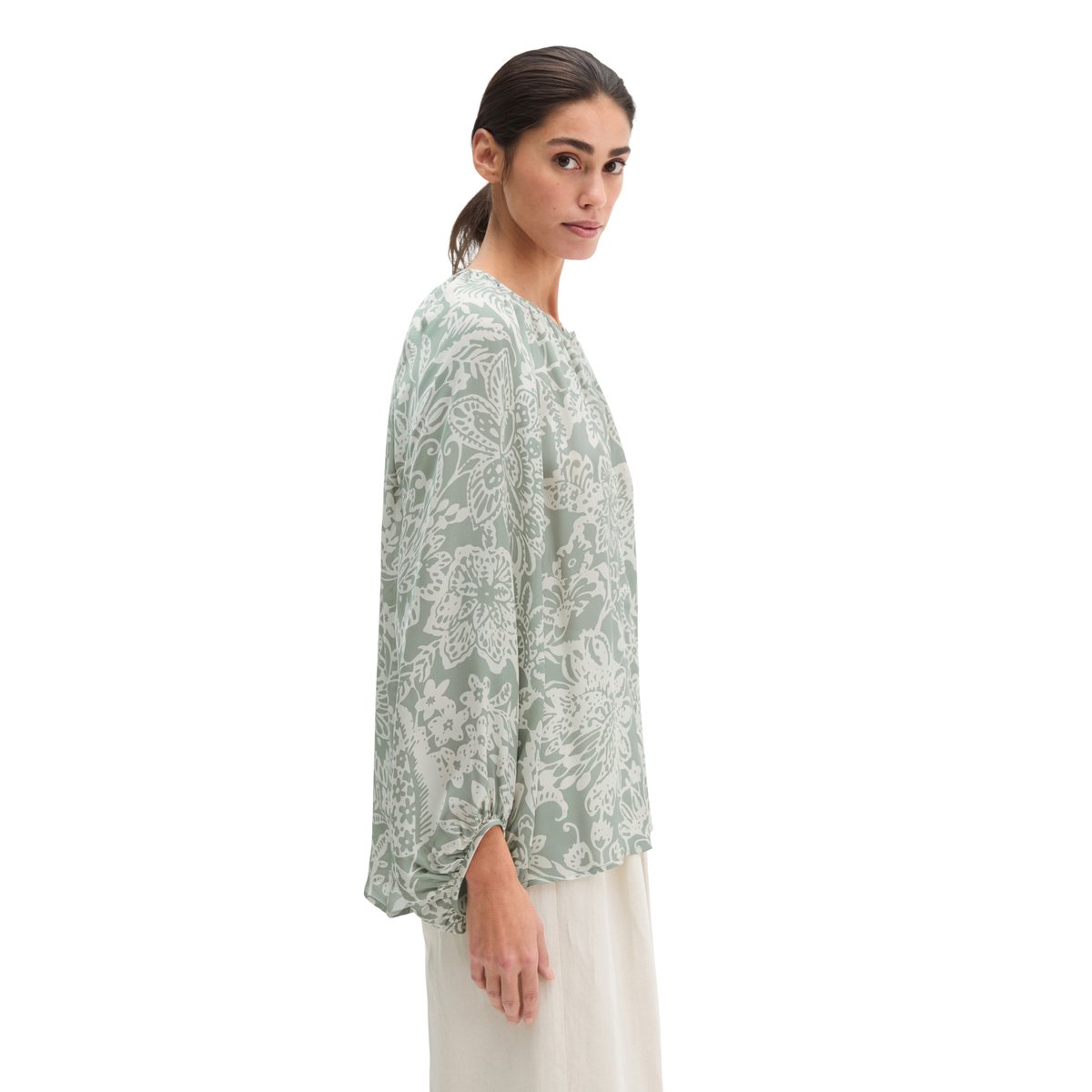 Blouse imprimée loose en sergé de viscose léger vert clair, MARC O'POLO