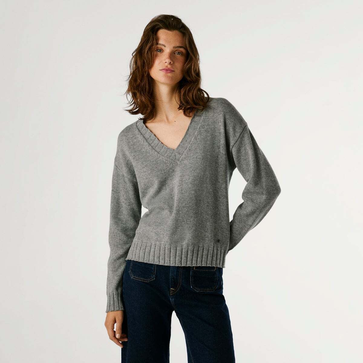 Pull Col V En Maille gris chine, PEPE JEANS