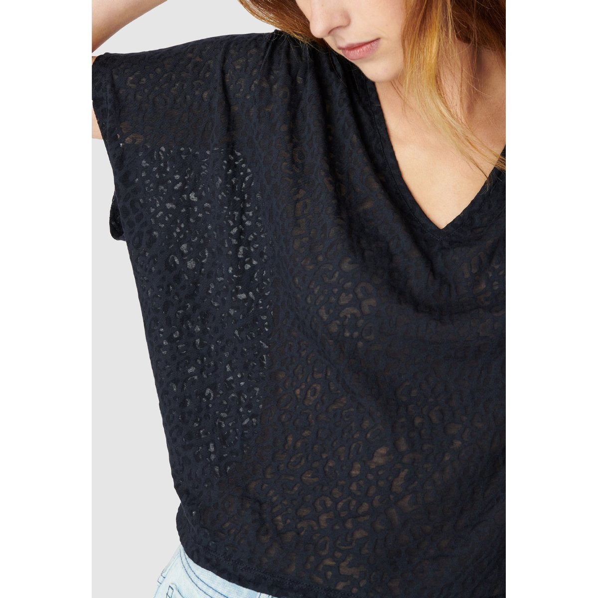 Tee-shirt loose imprimé léopard marine foncé, IKKS