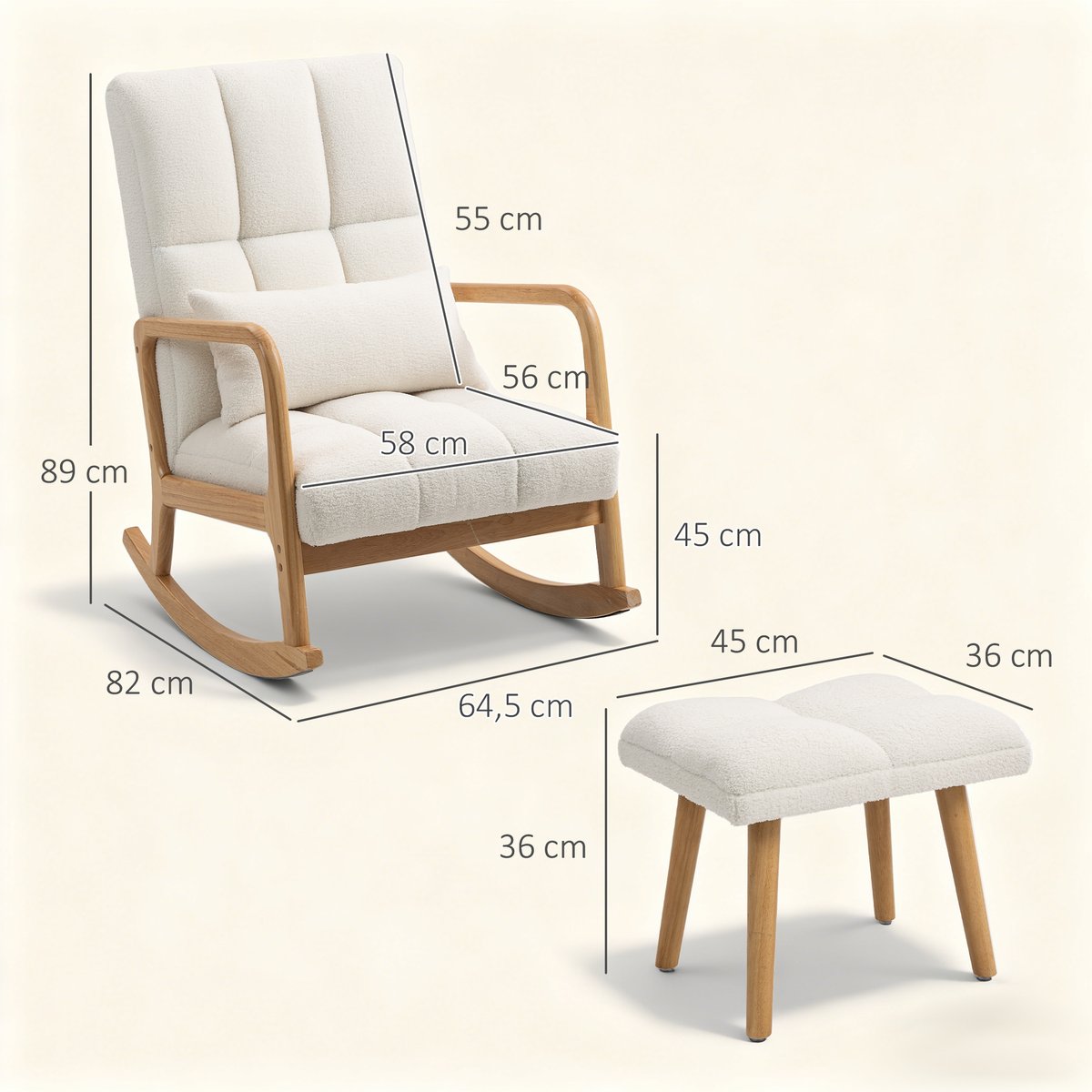 Ensemble de fauteuils à bascule Tissu blanc, HOMCOM