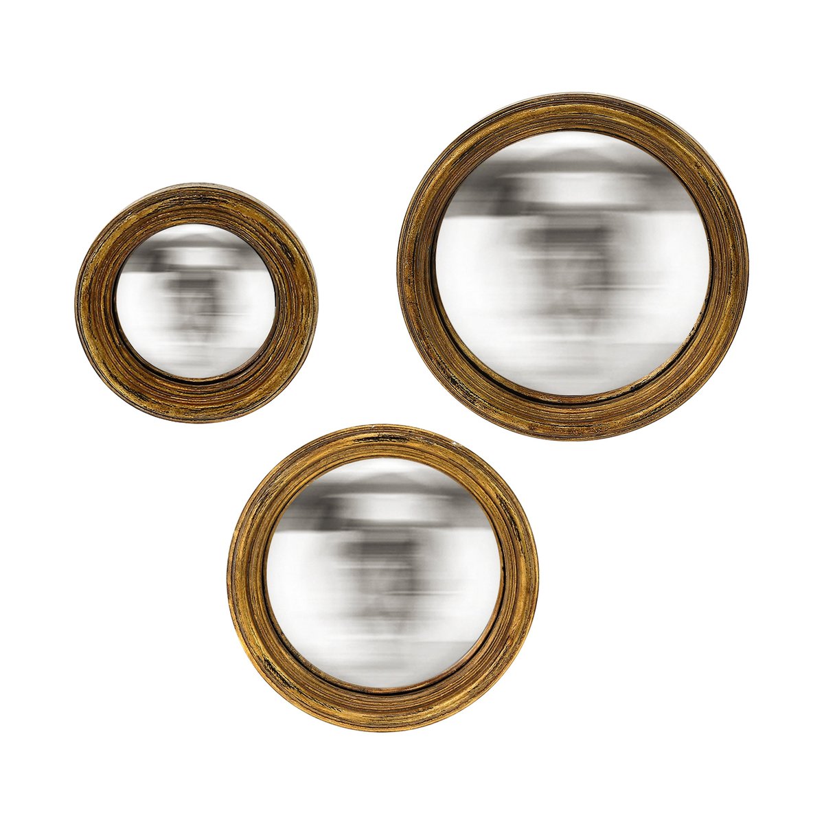 Lot de 3 petits miroirs convexes 9, 11 et 13cm or, EMDE