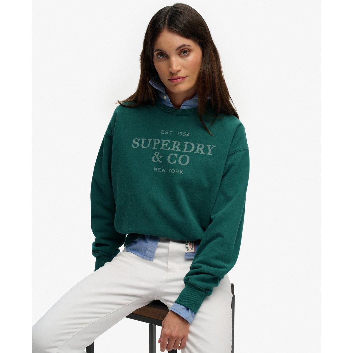 Sweatshirt Luxe Casual Coupe Décontractée vert pinède, SUPERDRY