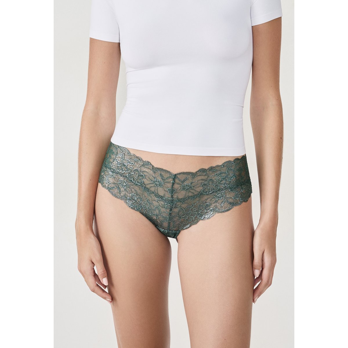 Hipster V-shape en dentelle SWEET vert sapin, ETAM