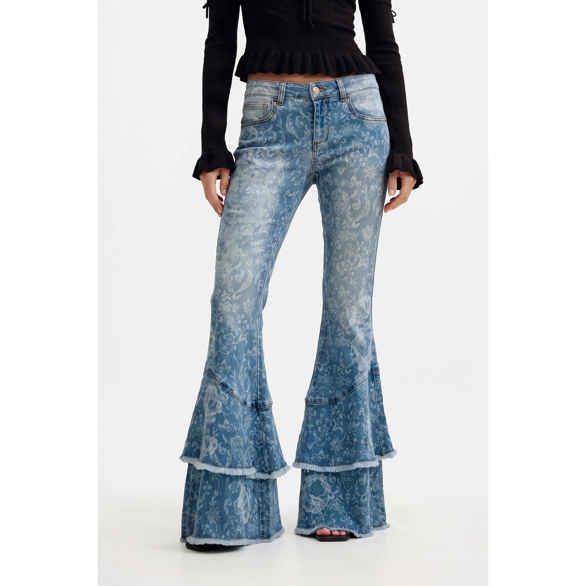 Pantalon jean flare imprimé bleu, DESIGUAL