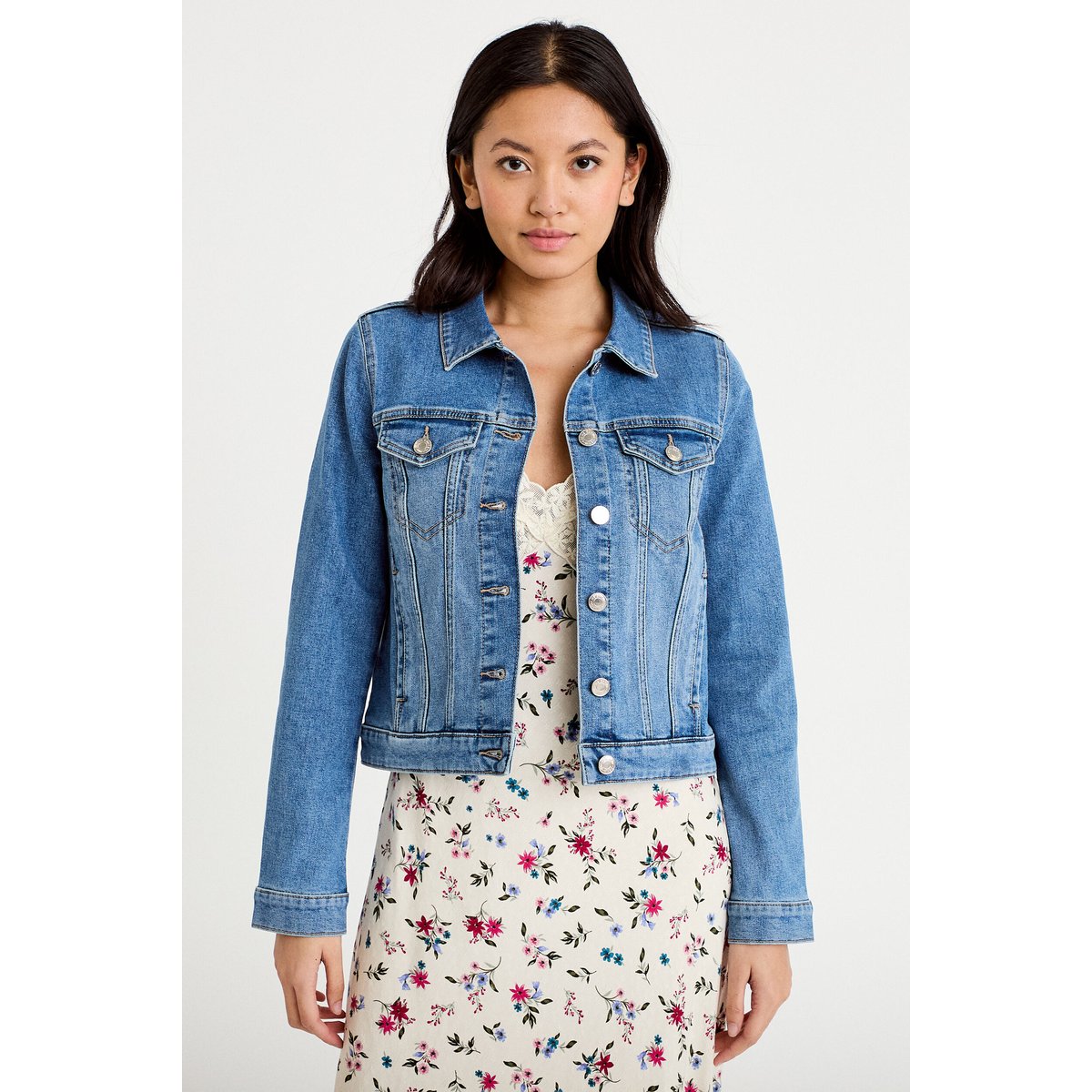 Veste cintrée en jean col classique denim double stone, CACHE CACHE