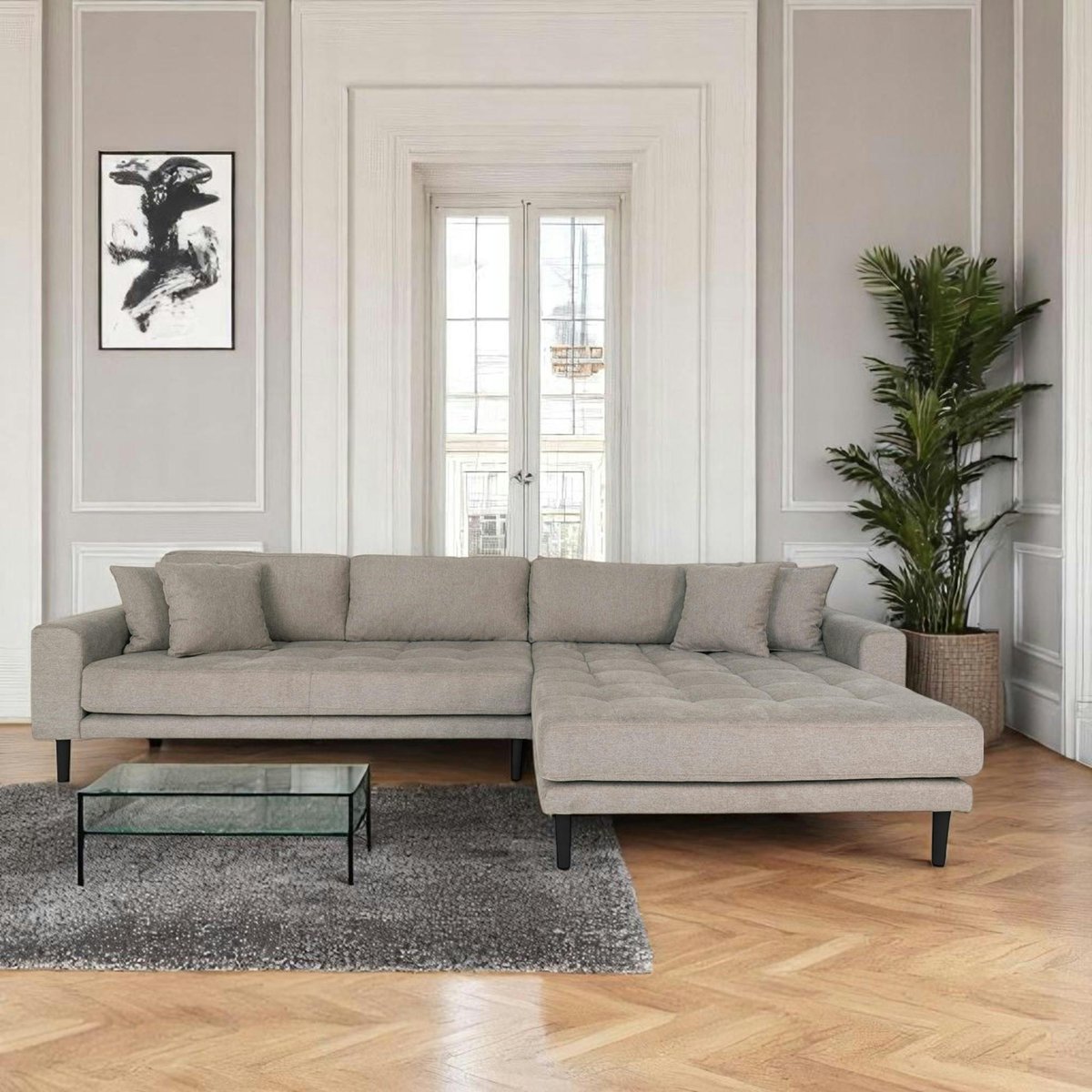 Canapé tissu avec angle méridienne AMSTERDAM gris minéral - méridienne droite, PIER IMPORT
