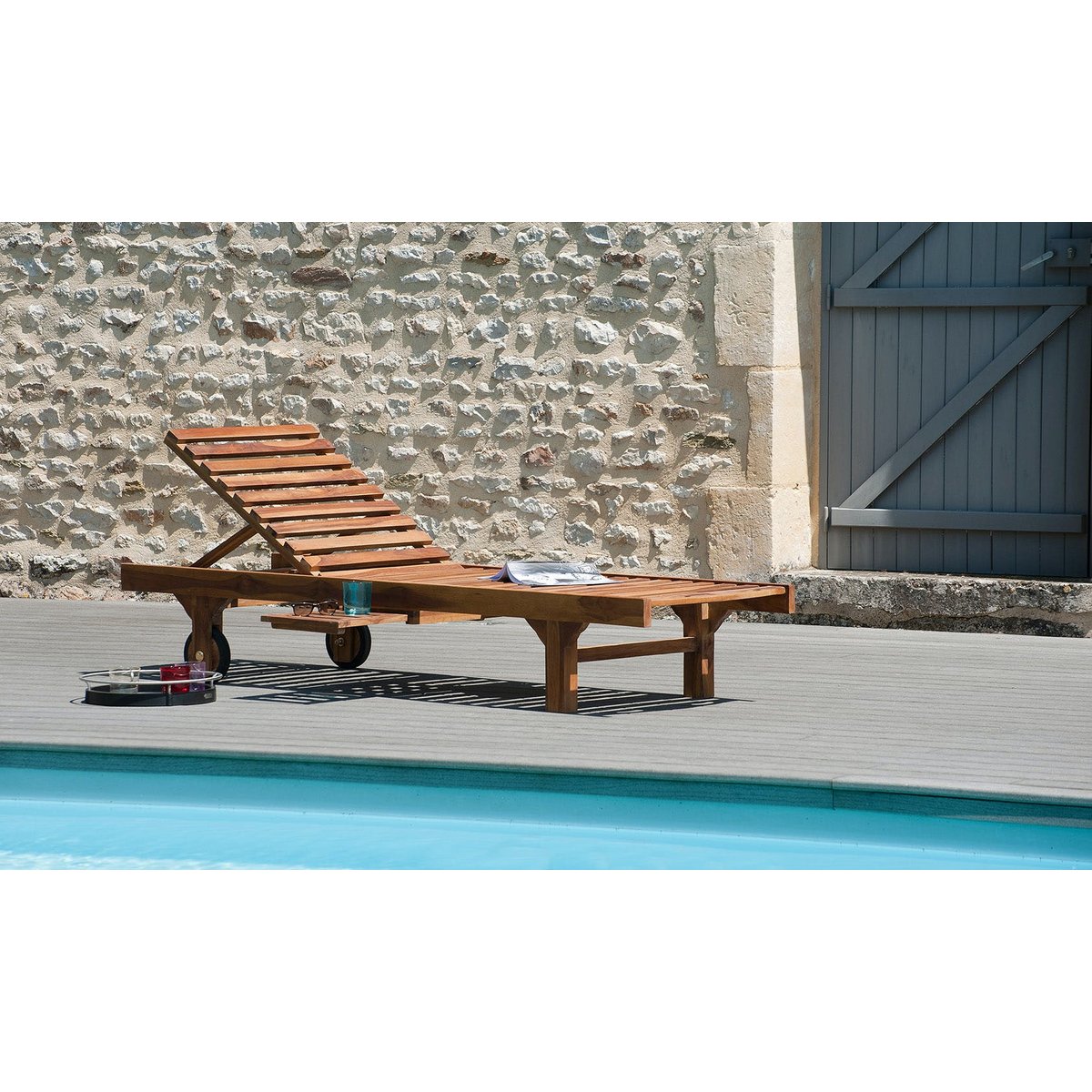Bain de soleil transat jardin en teck huilé 205cm MACAO bois naturel, PIER IMPORT