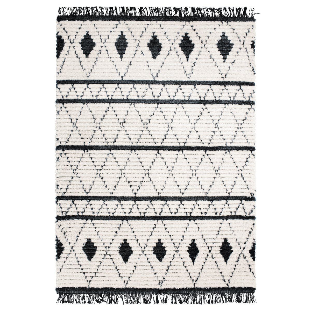 Tapis salon tout doux losanges    STEPPE LOSANGES beige gris foncé, THE DECO FACTORY