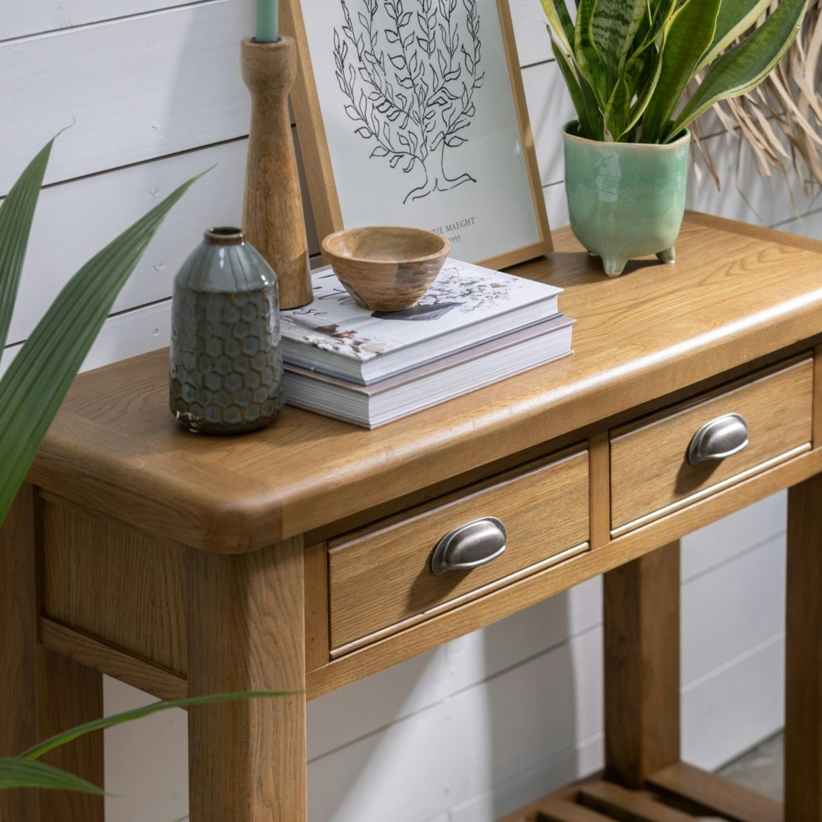 Console d'entrée 2 tiroirs en bois de chêne VALMONT bois naturel, PIER IMPORT